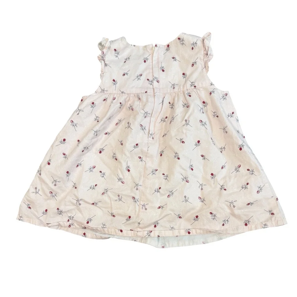 BeBe Rose Floral Dress Baby Girl 80 Pink Cotton Ruffle Sleeve Japanese Boutique